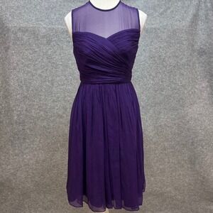 J.Crew Purple Silk Chiffon Ruched Illusion Neckline Dress Formal Prom Wedding 0